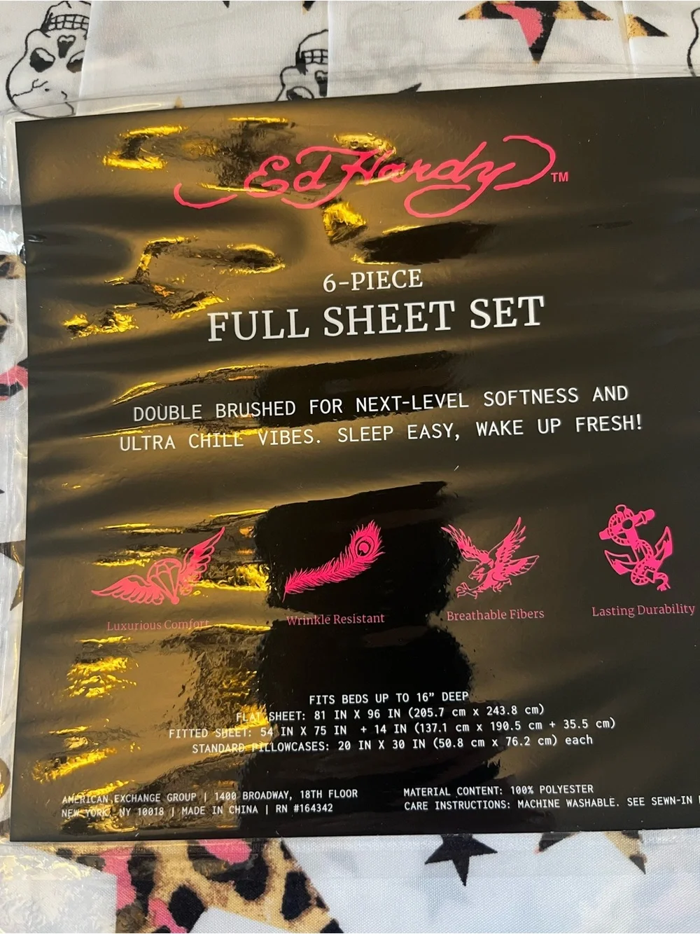 Ed Hardy Full Sheet Set in White with Leopard Star & Skull Print